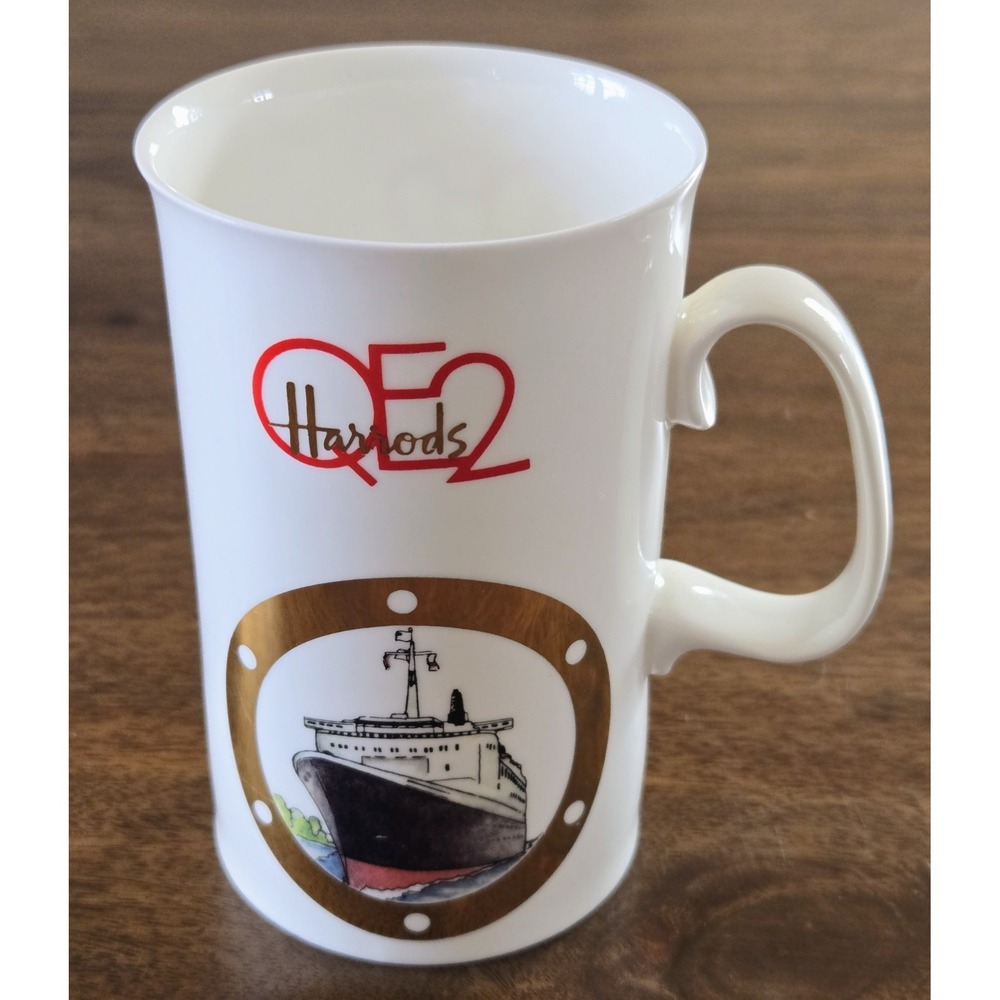 Harrods Queen Elizabeth 2 (QE2) Coffee/Tea Mug, Fine Bone China Made In England